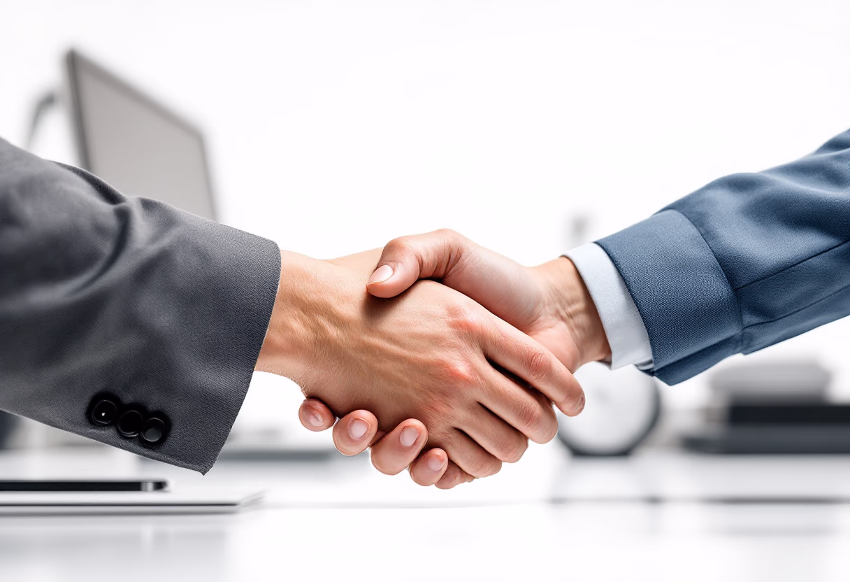 image of hands shaking across a desk for an ai biotech company
